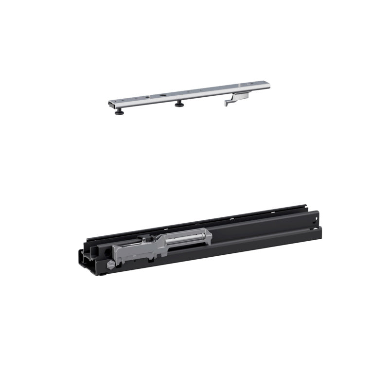 Anthrazitfarbener Hochschrankauszug mit Rollenführung für die Küche, 1 Einheit sichtbar.