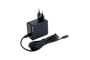 Black Type-C power adapter with EU plug, 3A output, and 60W capacity.