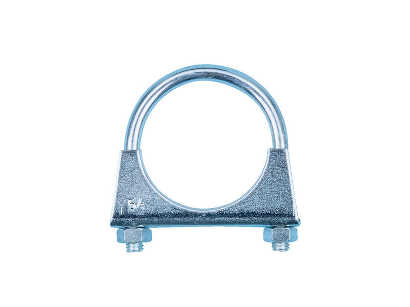 Metal exhaust clamp with a universal design, featuring M8 bolt attachment.
