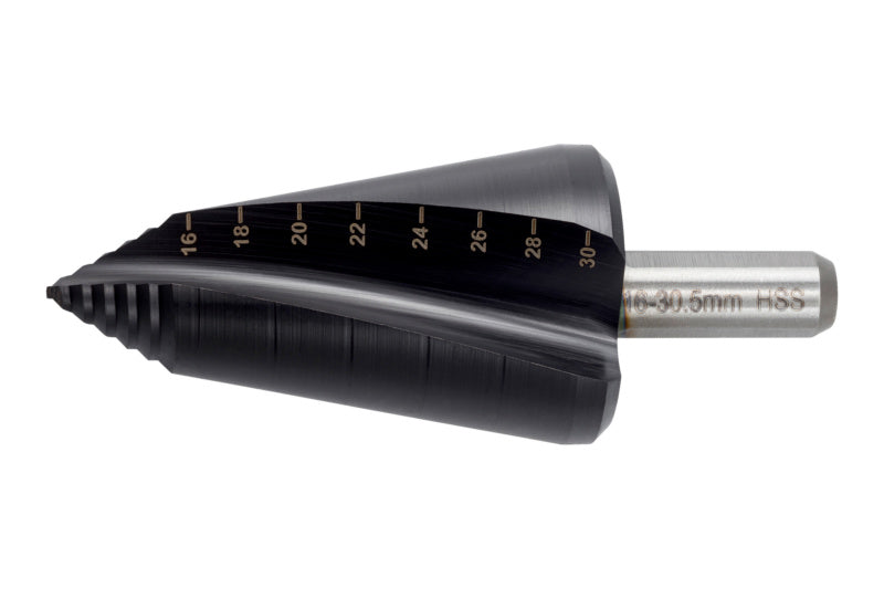 Blechschälbohrer SCHAELBO SMARTSTEP mit ergonomischem Griff und stufenförmigem Design.