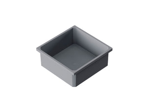 Kompaktes Mülltrennsystem für Küche mit zwei 2,7-Liter Behältern und farblich markierten Deckeln.