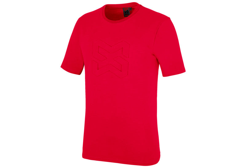 Rubinrotes Arbeitsshirt X-FINITY mit Rundhalsausschnitt und robuster Verarbeitung.