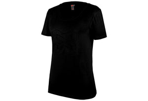 Schwarzes Arbeitsshirt für Damen mit femininer Schnittführung und atmungsaktivem Material.