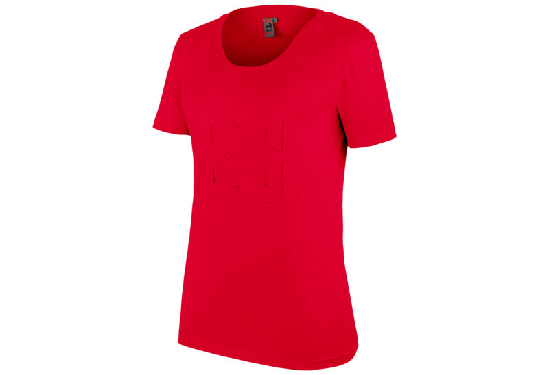 Rubinrot T-Shirt mit kurzem Arm, femininer Schnitt und atmungsaktivem, strapazierfähigem Material.