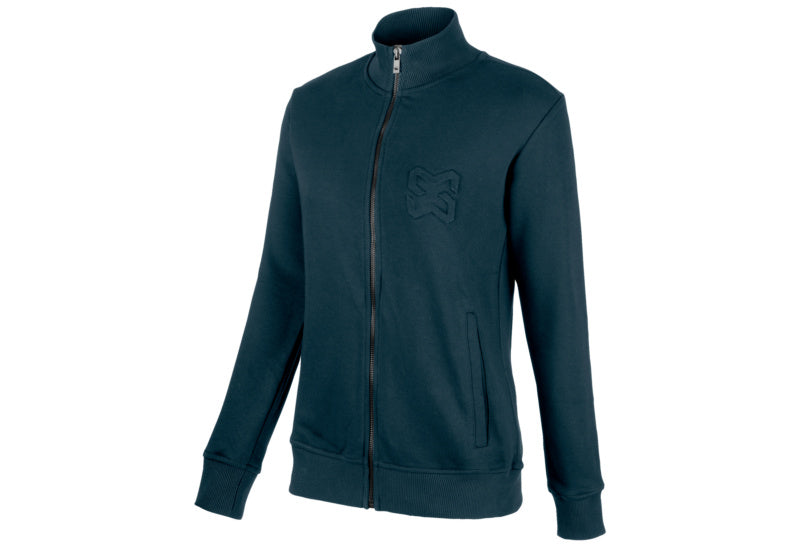 Marineblaue Sweatjacke für Damen mit Kängurutaschen und elastischen Bündchen