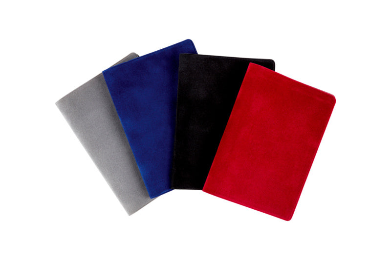 A pack of 50 unprinted velour map covers in assorted colors.