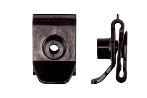 Schwarze Einsteckmutter aus Kunststoff mit metrischem Gewinde, 25 Stück pro Packung.