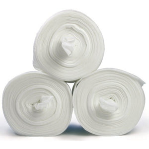 Three rolls of white non-woven wipes stacked on a white background.