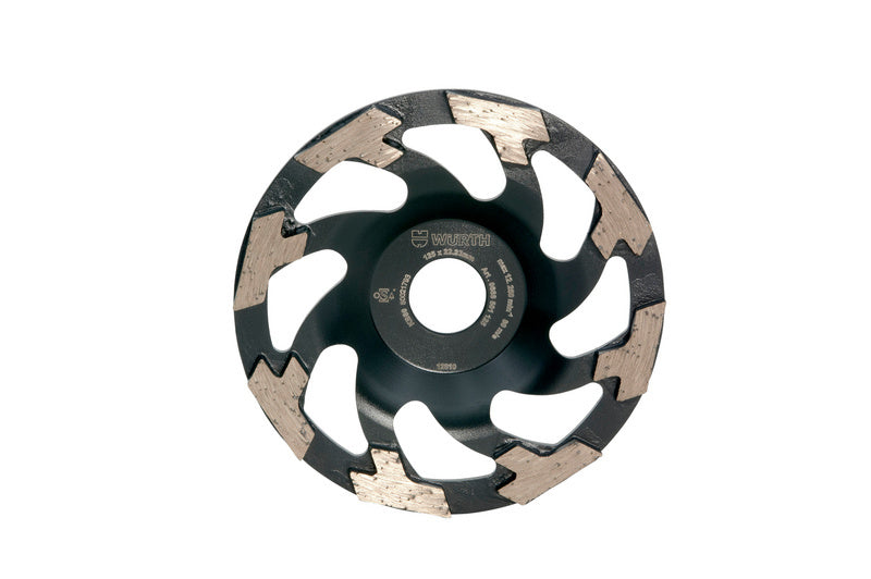 Runder Schleiftopf mit Diamantbeschichtung und segmentiertem Rand für effizientes Schleifen.