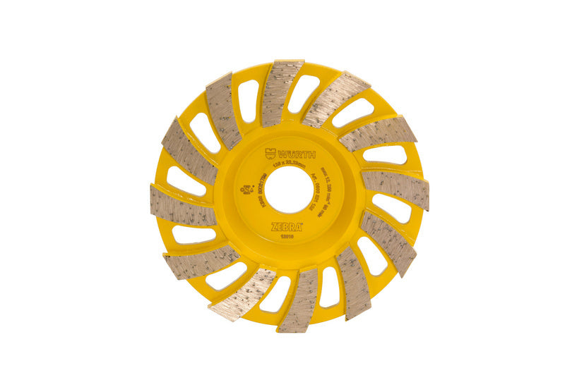 Runder Schleiftopf mit Diamantbeschichtung und Segmenten für Beton und Steinbearbeitung.