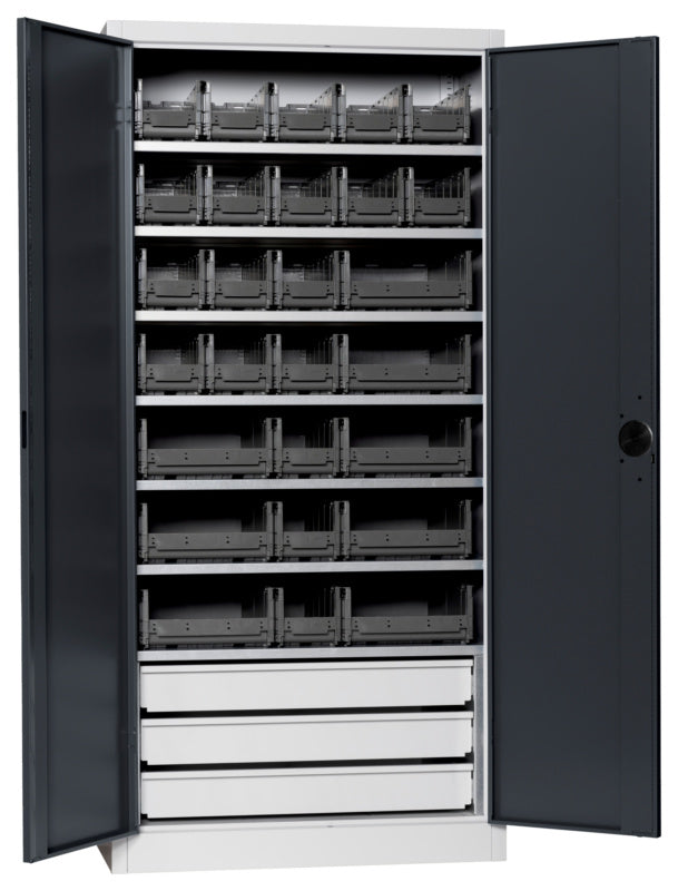 Flügeltürenschrank Lagerbox-FLGTRSHRNK-VOLLBL-SLB-FB522S-BOX-RAL7016     Verpackungsinhalt    1 Einheit