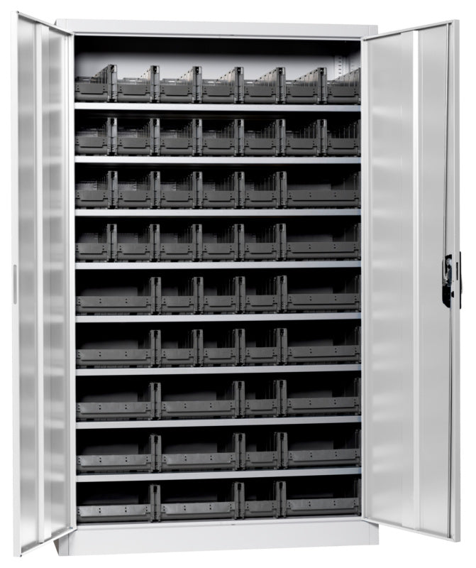 Flügeltürenschrank Lagerbox-FLGTRSHRNK-VOLLBL-SLB-FB523-BOX-RAL7035     Verpackungsinhalt    1 Einheit