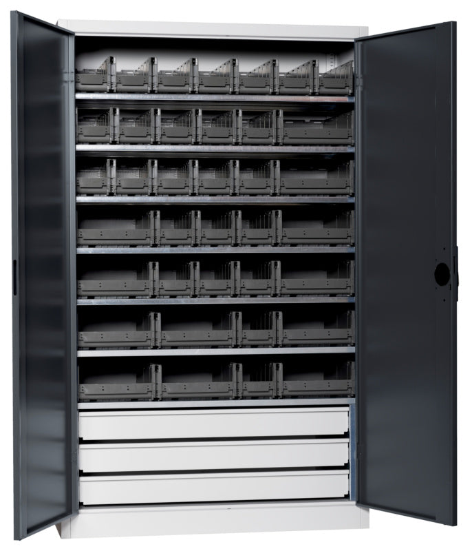 Flügeltürenschrank Lagerbox-FLGTRSHRNK-VOLLBL-SLB-FB523S-BOX-RAL7016     Verpackungsinhalt    1 Einheit