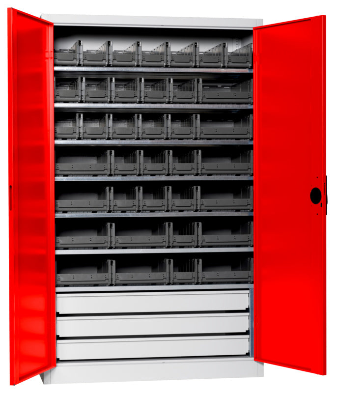 Flügeltürenschrank Lagerbox-FLGTRSHRNK-VOLLBL-SLB-FB523S-BOX-RAL3020     Verpackungsinhalt    1 Einheit