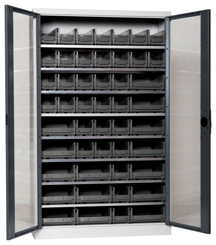 Flügeltürenschrank Lagerbox-FLGTRSHRNK-SICHTF-SLB-FB521-BOX-RAL7016     Verpackungsinhalt    1 Einheit