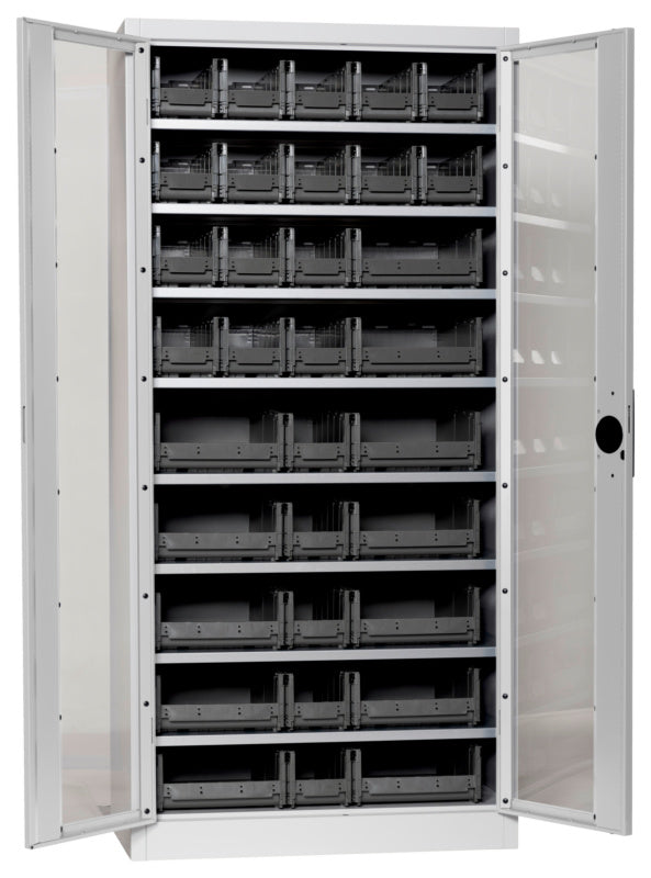 Flügeltürenschrank Lagerbox-FLGTRSHRNK-SICHTF-SLB-FB520-BOX-RAL7035     Verpackungsinhalt    1 Einheit