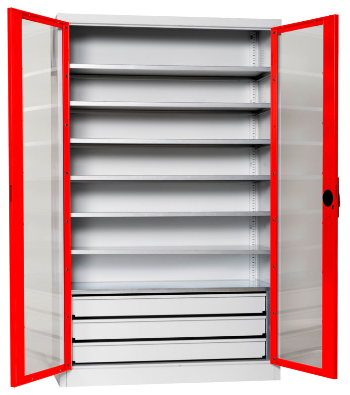 Flügeltürenschrank Lagerbox-FLGTRSHRNK-SICHTF-SLB-FB521S-RAL3020     Verpackungsinhalt    1 Einheit