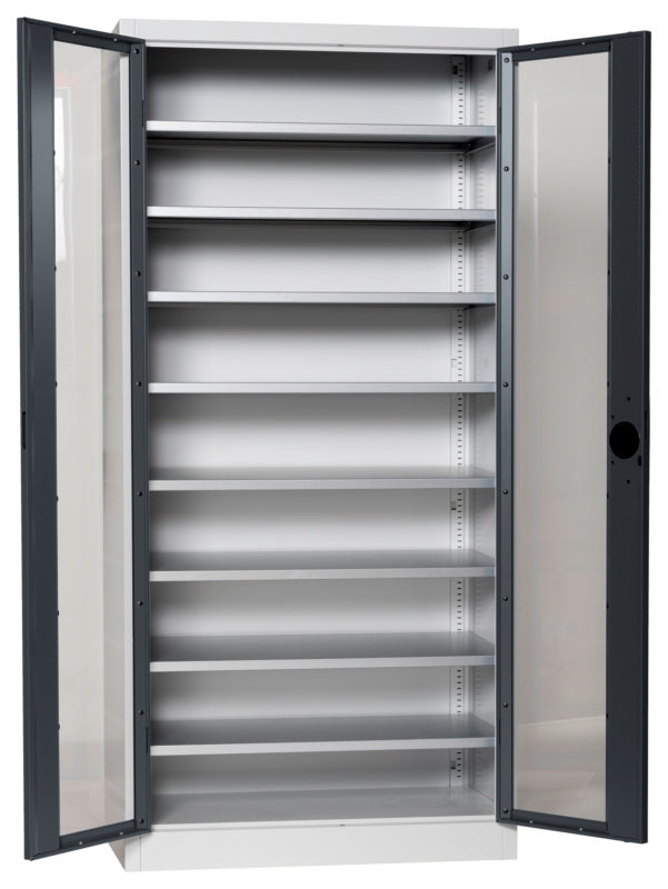 Flügeltürenschrank Lagerbox-FLGTRSHRNK-SICHTF-SLB-FB520-RAL7016     Verpackungsinhalt    1 Einheit