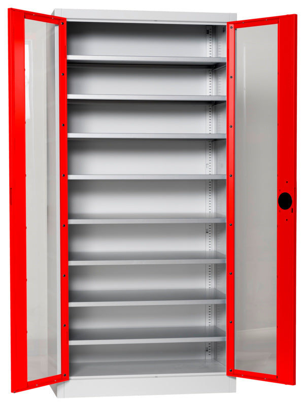 Flügeltürenschrank Lagerbox-FLGTRSHRNK-SICHTF-SLB-FB520-RAL3020     Verpackungsinhalt    1 Einheit