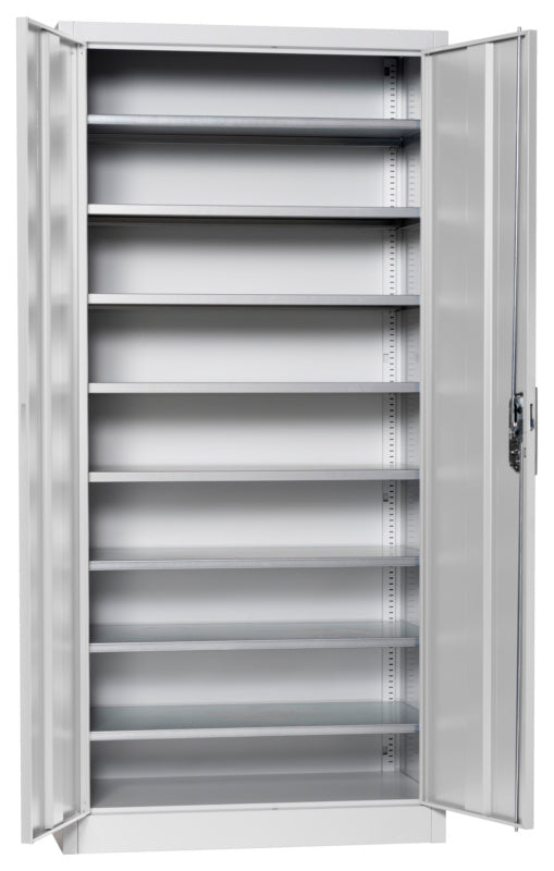 Flügeltürenschrank Lagerbox-FLGTRSHRNK-VOLLBL-SLB-FB522-RAL7035     Verpackungsinhalt    1 Einheit