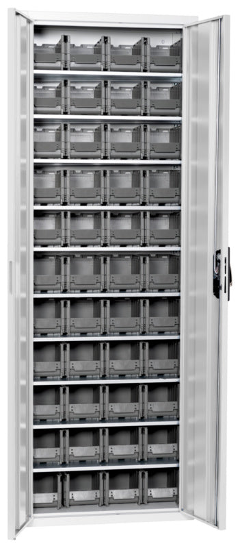 Flügeltürenschrank Lagerbox-FLGTRSHRNK-LGRBOX-SLB-FB315-BOX-RAL7035     Verpackungsinhalt    1 Einheit