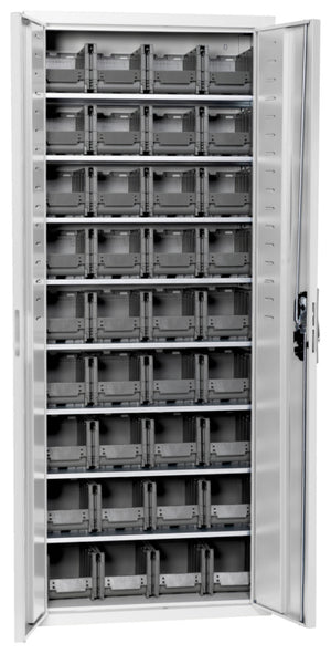 Flügeltürenschrank Lagerbox-FLGTRSHRNK-LGRBOX-SLB-FB311-BOX-RAL7035     Verpackungsinhalt    1 Einheit