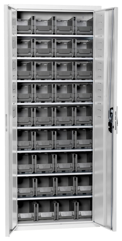 Flügeltürenschrank Lagerbox-FLGTRSHRNK-LGRBOX-SLB-FB311-BOX-RAL7035     Verpackungsinhalt    1 Einheit