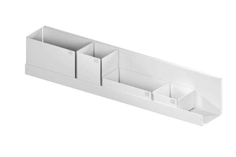 Regalsystem-ADD-Zubehör-REGAL in Holzoptik mit mehreren Regalen zur Aufbewahrung von Werkzeugen.