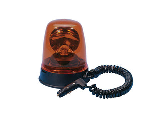 Rundumkennleuchte für Nutzfahrzeuge mit orangefarbenem Leuchtkopf und schwarzem Sockel