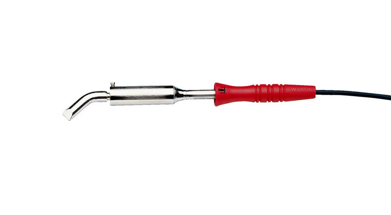 A soldering iron with a slim design and a pointed tip for precise soldering tasks.