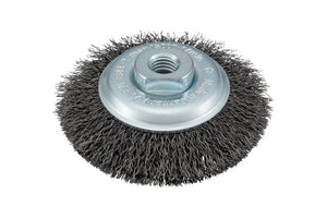 Kegelbürste mit konischer Metallborsten für Winkelschleifer zum Schleifen und Reinigen von Oberflächen.