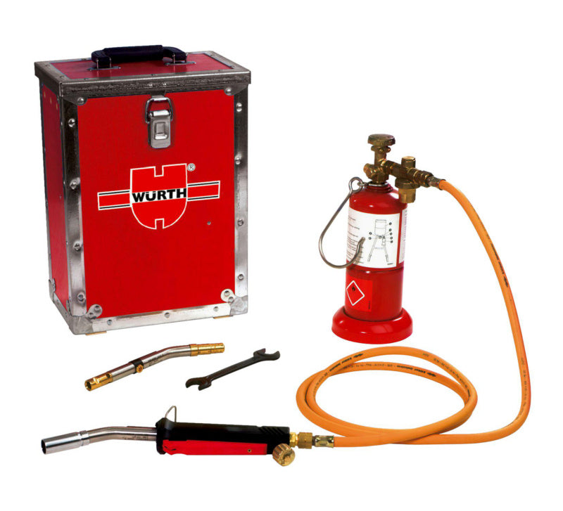 Hart- und Weichlötgarnitur LOETGAR-HOKAST VP mit Lötmaterialien und ergonomischen Werkzeugen.