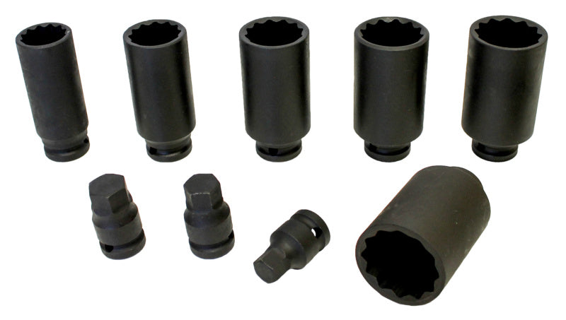 Neunteiliger Steckschlüssel-Satz mit verschiedenen Größen in einem Set.