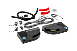 Schwarzes Zubehörset für Drehflügeltüren, bestehend aus einer Einheit für einfache Installation.