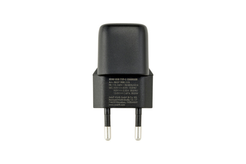 Kompakter Netzstecker mit USB-Anschluss, 0,5A und 20W für sicheres Laden von Geräten.