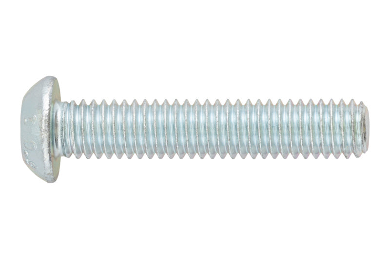 Edelstahlschraube mit abgeflachtem Halbrundkopf, ISO 7380/1, 10 mm Durchmesser, 9 mm lang.