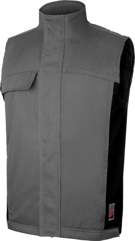 Grau-schwarze Arbeitsweste Winter Star CP mit reflektierenden Streifen und mehreren Taschen.