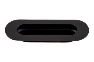 Mattschwarzer Möbel-Muschelgriff aus robustem Material, 120x40 mm, für Schubladen und Türen.