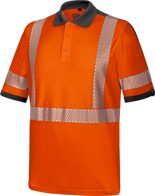 Neonorange Warnschutz-Poloshirt mit reflektierenden Streifen für hohe Sichtbarkeit und Komfort