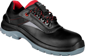 Schwarzer Sicherheitshalbschuh S3 mit rutschfester Sohle und Stahlkappe für optimalen Schutz.