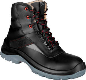 Schwarze Sicherheitsstiefel S3 mit gefüttertem Innenfutter und rutschfester Sohle.