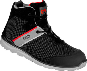 Schwarze Sicherheitsstiefel CETUS S3L mit Stahlkappe, rutschfester Sohle und Lederoberfläche