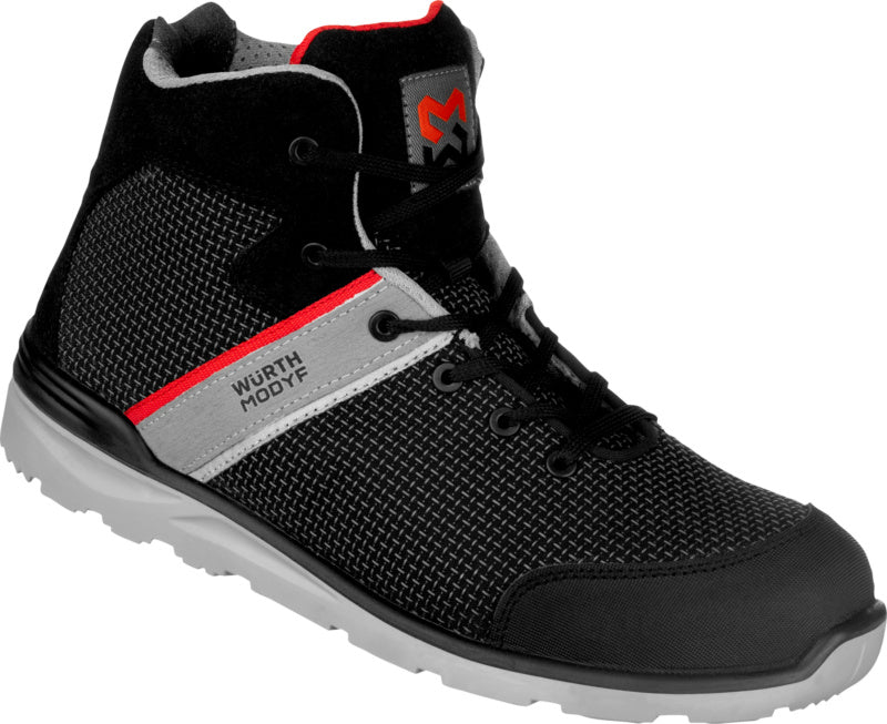 Schwarze Sicherheitsstiefel CETUS S3L mit Stahlkappe, rutschfester Sohle und Lederoberfläche