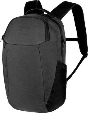 Anthrazitfarbener Arbeitsrucksack mit mehreren Taschen und gepolsterten Schultergurten.