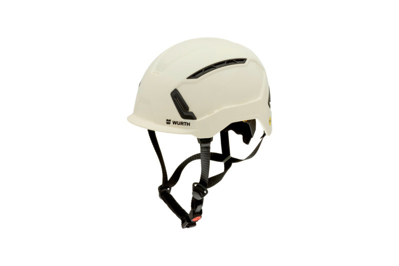 Weißer Schutzhelm SHTZHELM (SH3000-MULTI-MIPS) mit belüftetem Design und anpassbarem Fit.