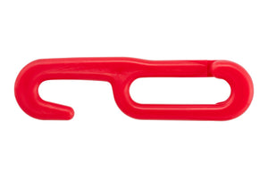 Rote Kunststoffkette mit Haken, geeignet für verschiedene Anwendungen, in 10 Einheiten verpackt.