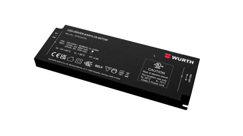 Kompakter TRAFO-EASYLUX-60/72W Transformator für Niedervolt- und Hochvolt-Beleuchtungssysteme.