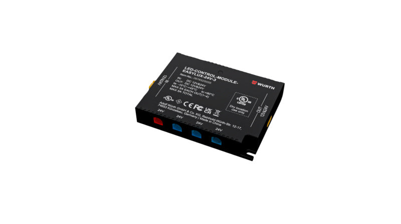 Bild des STEURNG-MODUL-EASYLUX-24V-3, einem kompakten Steuerungsmodul für 24V-Beleuchtung.