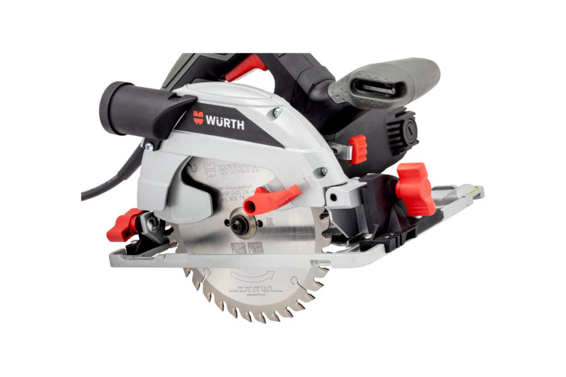 Handkreissäge mit Elektromotor, rotem Gehäuse und ergonomischem Griff.