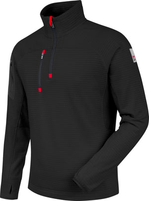 Schwarzer Arbeitspullover Half-Zip aus Fleece mit Stretchfit-Design und praktischem Half-Zip-Verschluss.